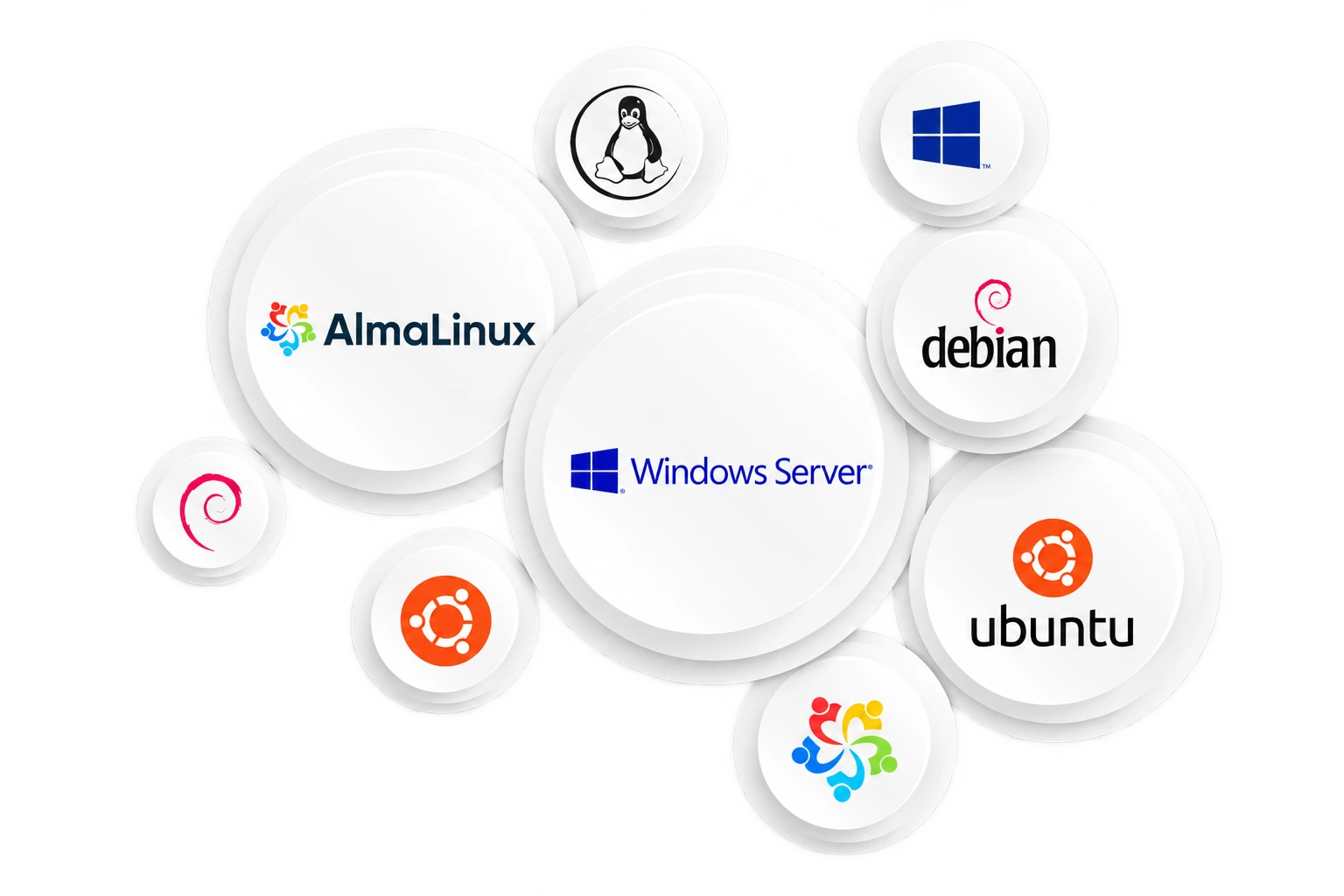 Linux ve Windows işletim sistemi seçenekleri - Ubuntu, Debian, AlmaLinux ve Windows Server
